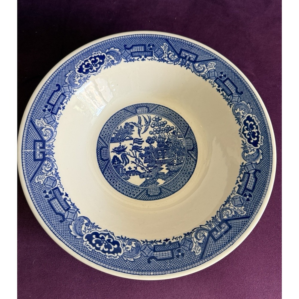 Vtg Unmarked Willow Ware Blue & White 10" Wide Bone Royal China Porcelain Bowl